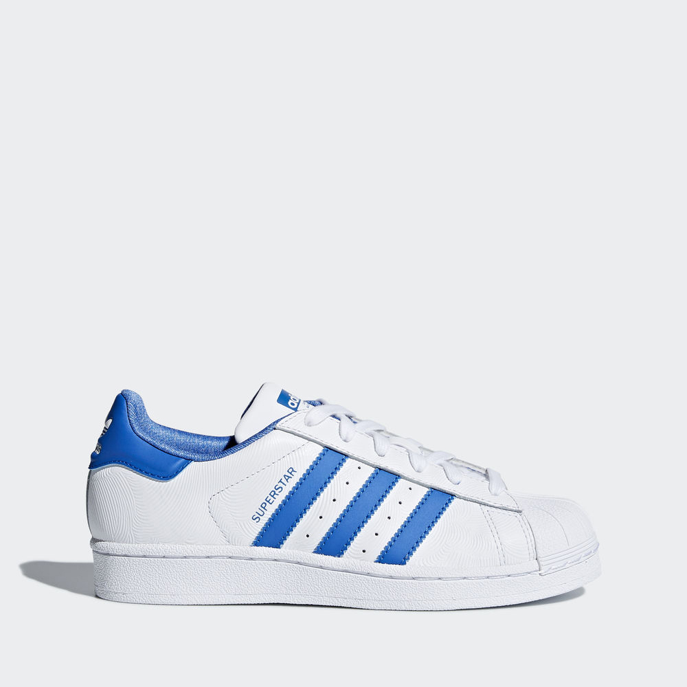 Adidas Superstar - Originals για αγορια - Ασπρα/Μπλε/Μπλε Ρουά,Μέγεθος: EU 27 – 39 1/3 (685UTQCH)